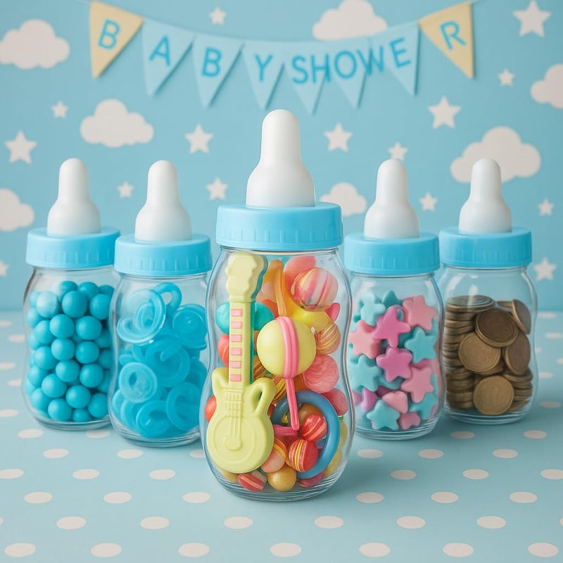 AVELLIM Plastic Baby Bottle 11" Jumbo Blue - Large Fillable Baby Shower Decoration, Gender Reveal Centerpiece, Guess How Many Game, Party Favor Holder for Candy, Trinkets, Gifts, Treats (Filled with Favors) - Image 5